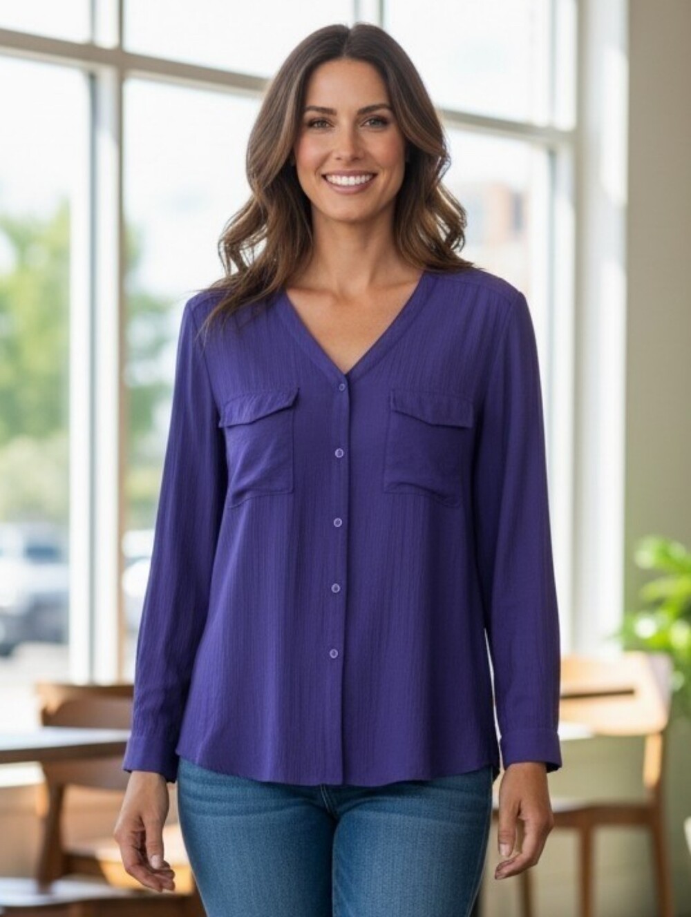 Chico's Royal Purple Button-Front Shirt